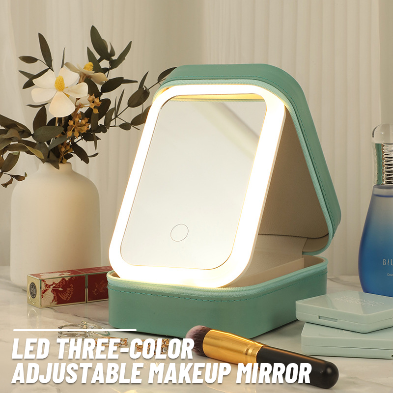 Miroir de maquillage réglable tricolore à LED (🎁Avec miroir grossissant 5x/10x/15x)